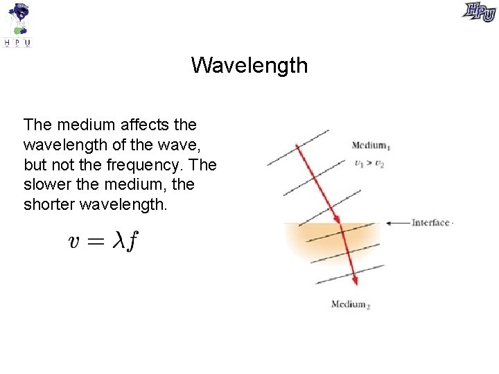 Wavelength The medium affects the wavelength of the wave, but not the frequency. The