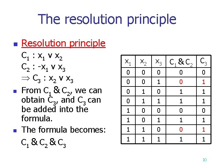The resolution principle n Resolution principle C 1 : x 1 v x 2