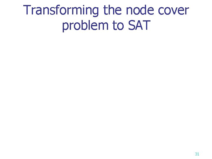 Transforming the node cover problem to SAT 31 