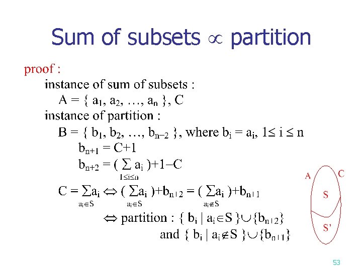 Sum of subsets partition 53 