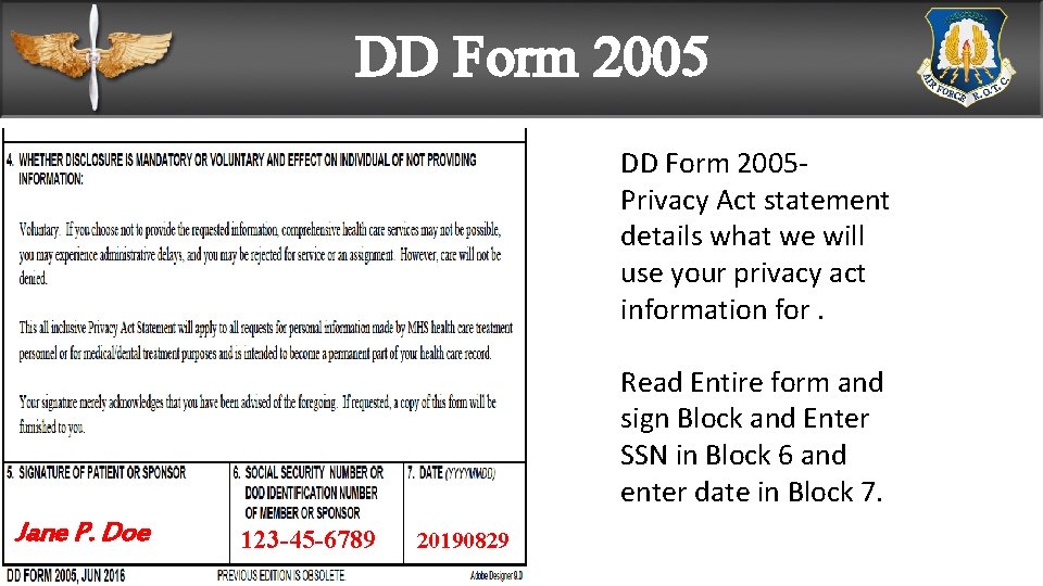 DD Form 2005 Privacy Act statement details what we will use your privacy act