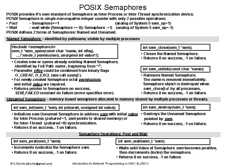 POSIX Semaphores POSIX provides it’s own standard of Semaphore as Inter-Process or Inter-Thread synchronization