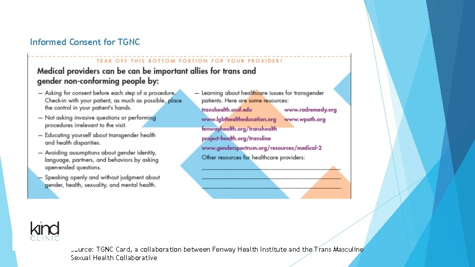 Informed Consent for TGNC Source: TGNC Card, a collaboration between Fenway Health Institute and