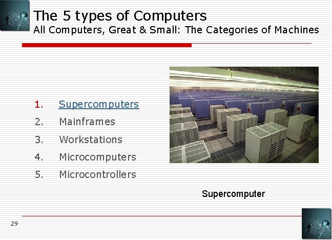 The 5 types of Computers All Computers, Great & Small: The Categories of Machines