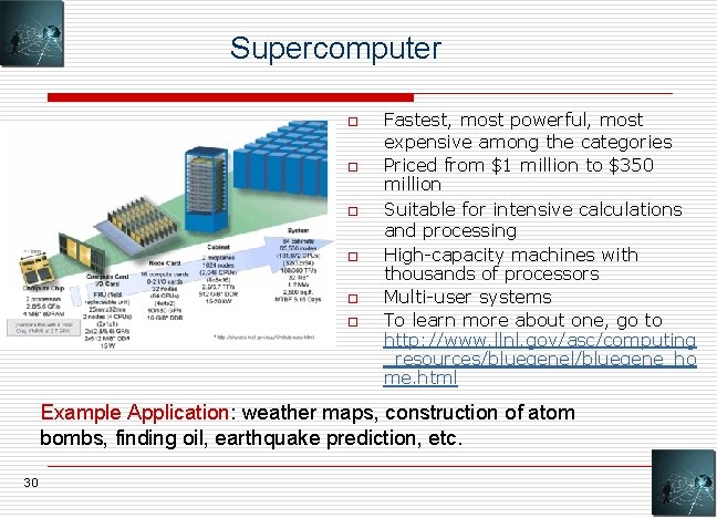 Supercomputer o o o Fastest, most powerful, most expensive among the categories Priced from