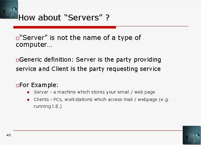 How about “Servers” ? o“Server” is not the name of a type of computer…