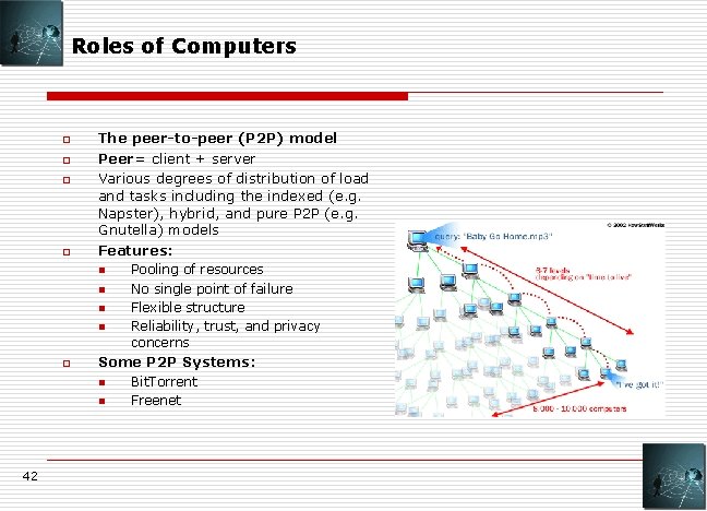 Roles of Computers o o The peer-to-peer (P 2 P) model Peer = client