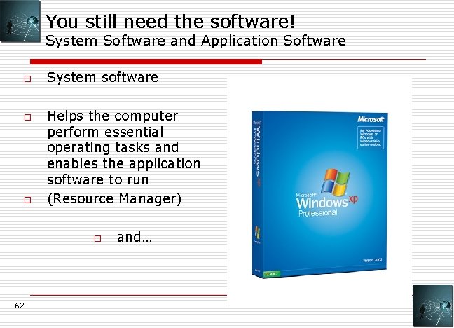 You still need the software! System Software and Application Software o o o System