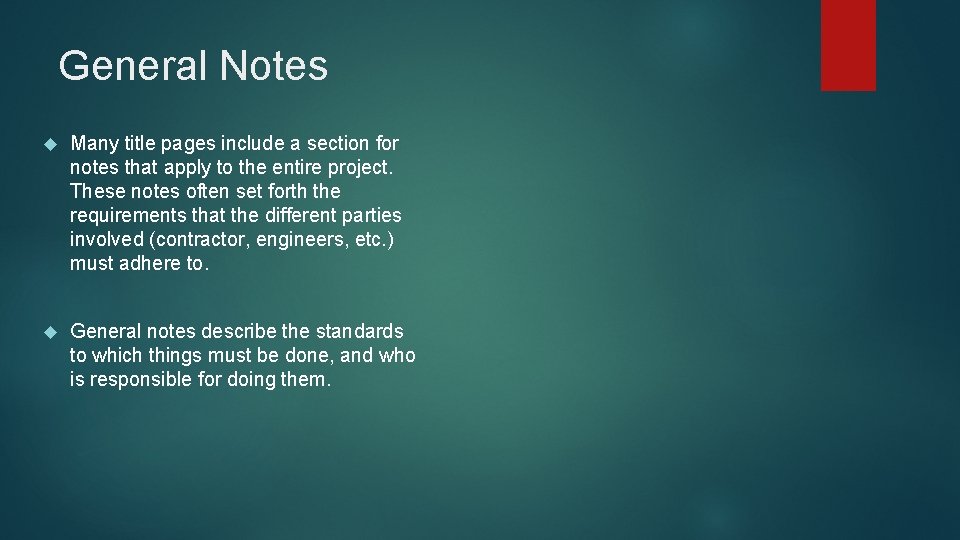 General Notes Many title pages include a section for notes that apply to the