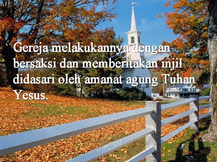 Gereja melakukannya dengan bersaksi dan memberitakan injil didasari oleh amanat agung Tuhan Yesus. 