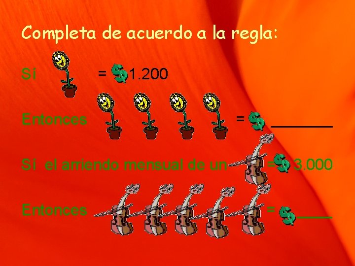 Completa de acuerdo a la regla: Sí = 1. 200 Entonces = _______ Sí