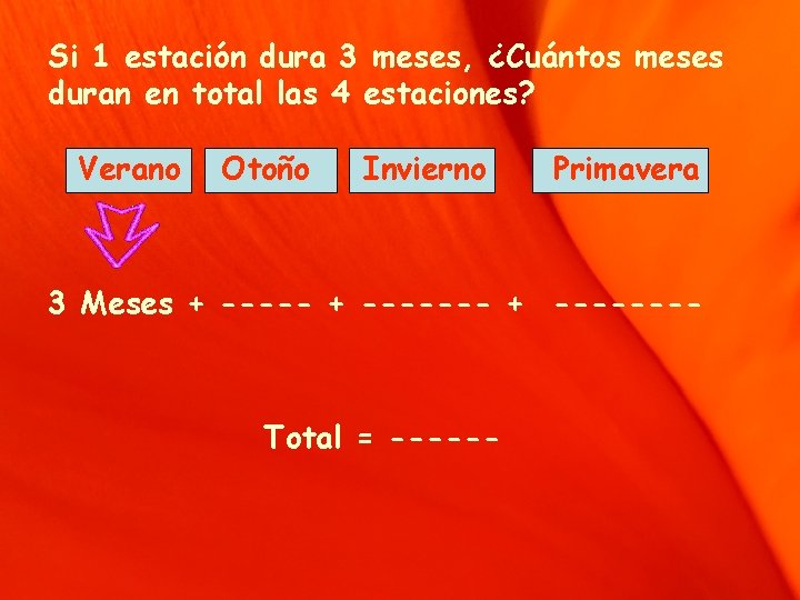 Si 1 estación dura 3 meses, ¿Cuántos meses duran en total las 4 estaciones?