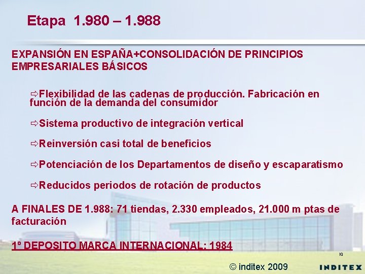 Etapa 1. 980 – 1. 988 EXPANSIÓN EN ESPAÑA+CONSOLIDACIÓN DE PRINCIPIOS EMPRESARIALES BÁSICOS ðFlexibilidad