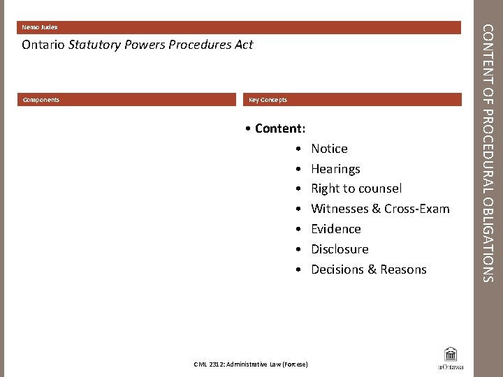 Ontario Statutory Powers Procedures Act Components Key Concepts • Content: • Notice • Hearings