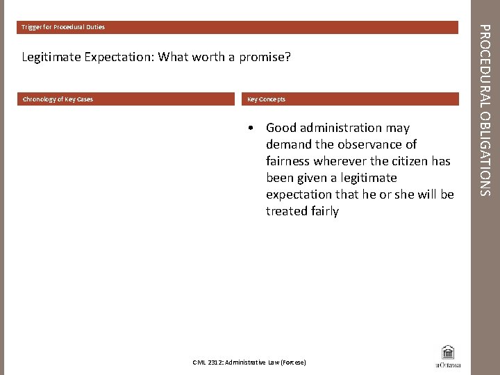 Legitimate Expectation: What worth a promise? Chronology of Key Cases Key Concepts • Good