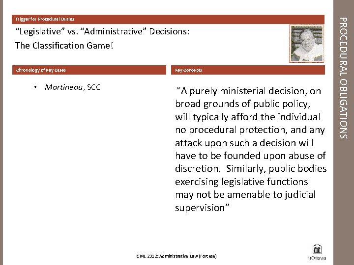 “Legislative” vs. “Administrative” Decisions: The Classification Game! Chronology of Key Cases • Martineau, SCC