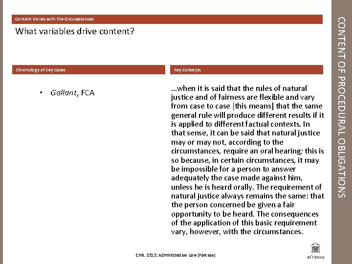 What variables drive content? Chronology of Key Cases • Gallant, FCA Key Concepts …when