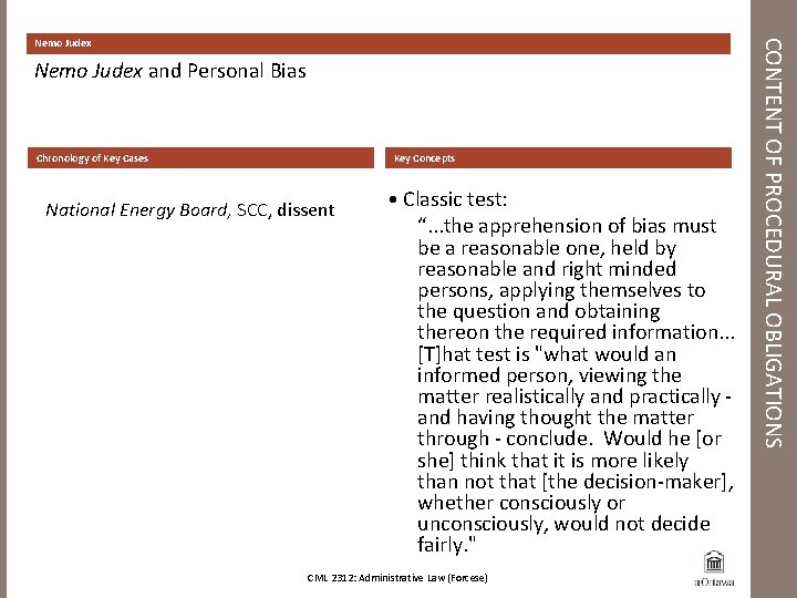 Nemo Judex and Personal Bias Chronology of Key Cases Key Concepts National Energy Board,