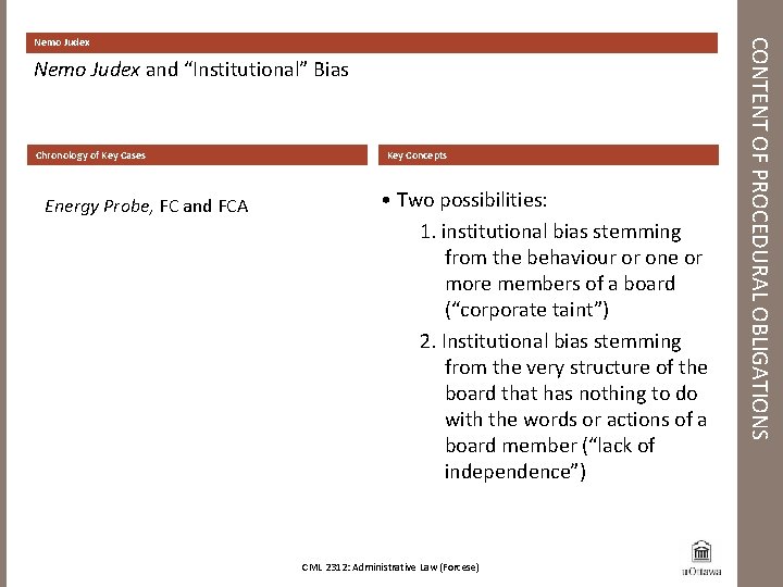 Nemo Judex and “Institutional” Bias Chronology of Key Cases Energy Probe, FC and FCA