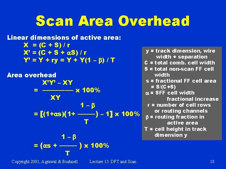 Scan Area Overhead Linear dimensions of active area: X = (C + S) /