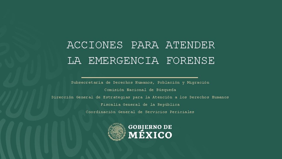 ACCIONES PARA ATENDER LA EMERGENCIA FORENSE Subsecretaría de Derechos Humanos, Población y Migración Comisión