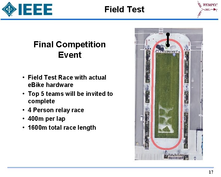 Field Test Final Competition Event • Field Test Race with actual e. Bike hardware