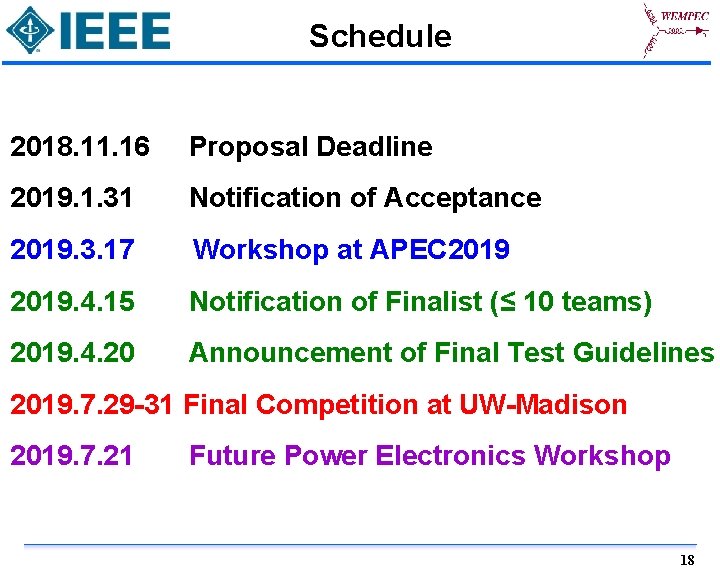Schedule 2018. 11. 16 Proposal Deadline 2019. 1. 31 Notification of Acceptance 2019. 3.