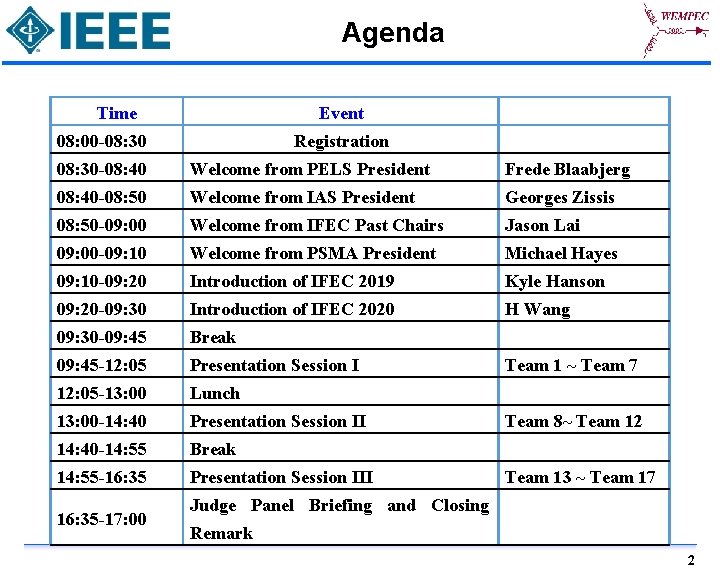 Agenda Time Event 08: 00 -08: 30 Registration 08: 30 -08: 40 Welcome from