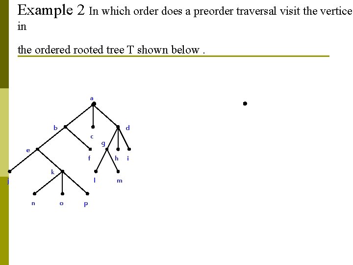 Example 2 In which order does a preorder traversal visit the vertices in the