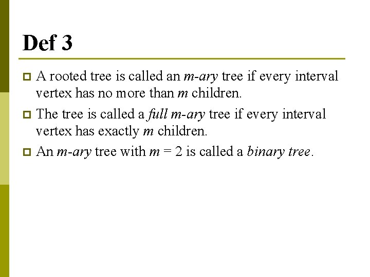 Def 3 A rooted tree is called an m-ary tree if every interval vertex