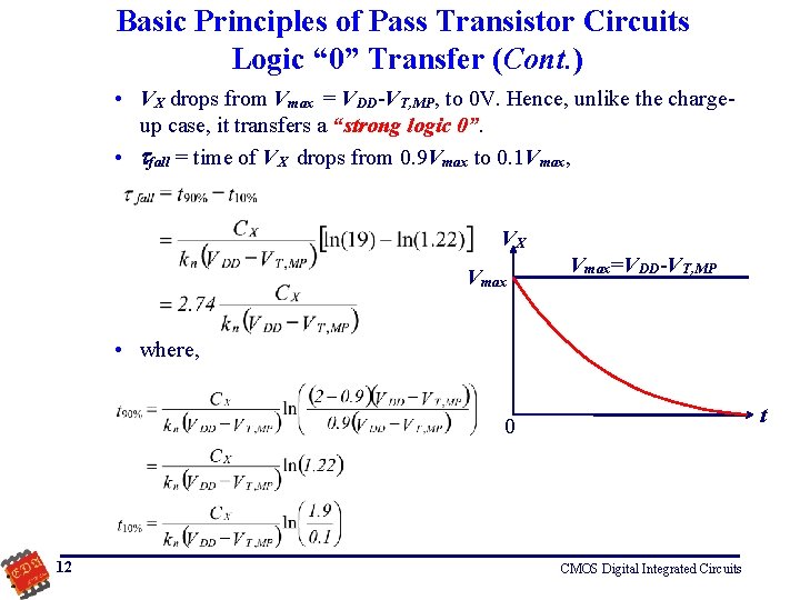 Basic Principles of Pass Transistor Circuits Logic “ 0” Transfer (Cont. ) • VX