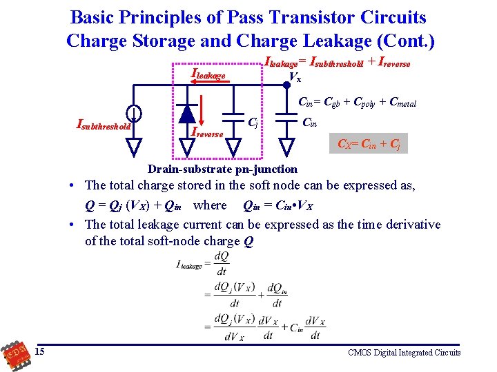 Basic Principles of Pass Transistor Circuits Charge Storage and Charge Leakage (Cont. ) Ileakage=