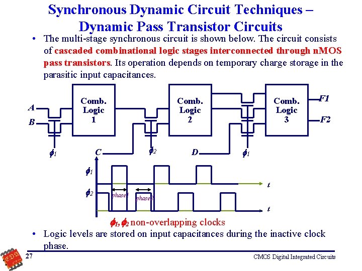 Synchronous Dynamic Circuit Techniques – Dynamic Pass Transistor Circuits • The multi-stage synchronous circuit