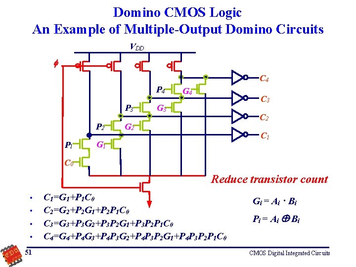 Domino CMOS Logic An Example of Multiple-Output Domino Circuits VDD C 4 P 3