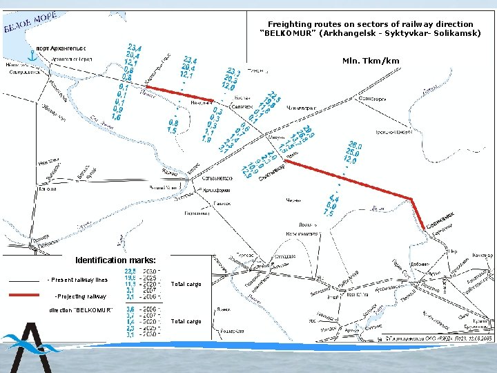 Freighting routes on sectors of railway direction “BELKOMUR” (Arkhangelsk - Syktyvkar- Solikamsk) Mln. Tkm/km