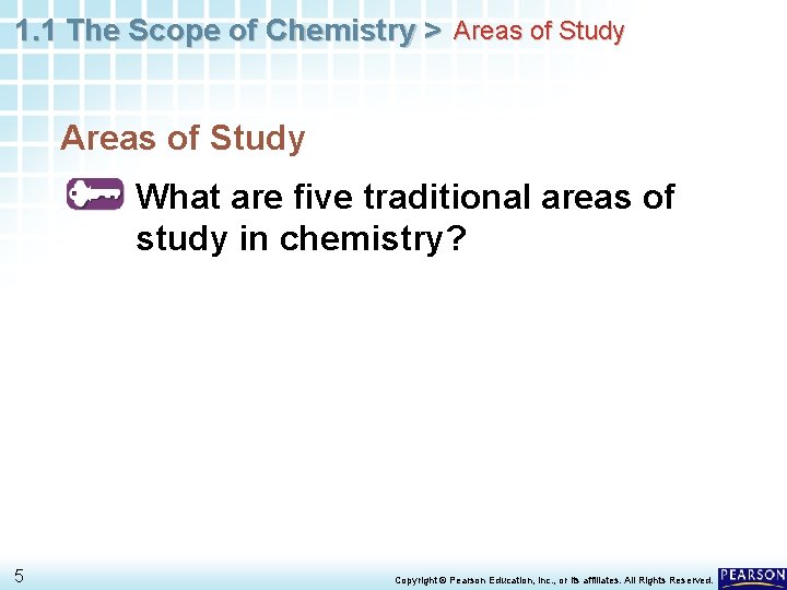 1. 1 The Scope of Chemistry > Areas of Study What are five traditional
