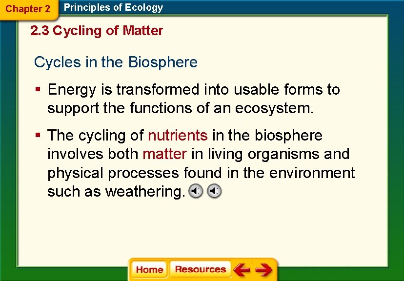 Chapter 2 Principles of Ecology 2. 3 Cycling of Matter Cycles in the Biosphere