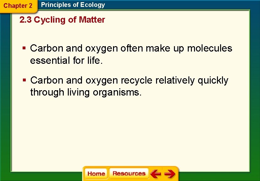 Chapter 2 Principles of Ecology 2. 3 Cycling of Matter § Carbon and oxygen