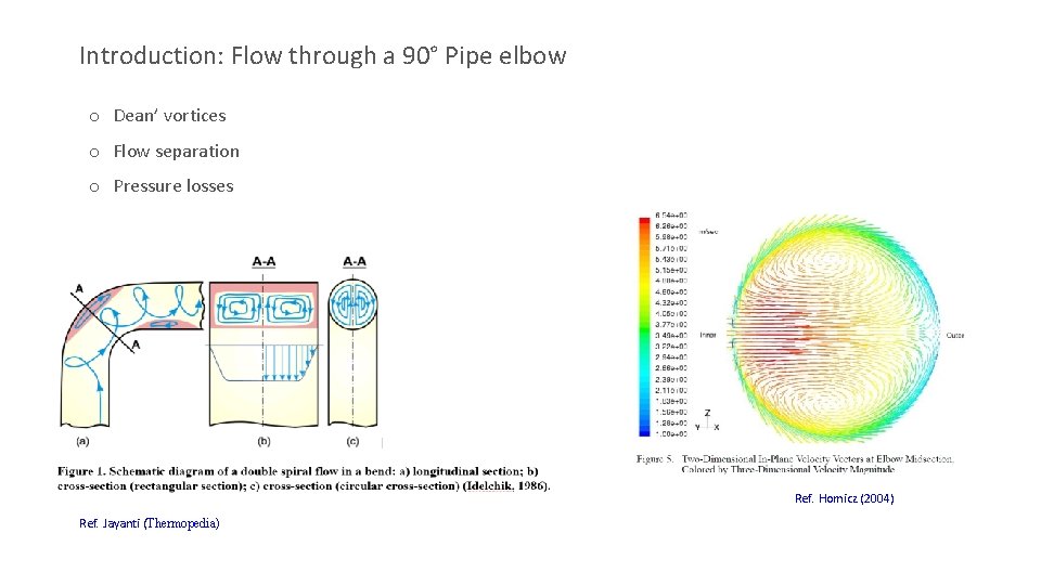 Introduction: Flow through a 90° Pipe elbow o Dean’ vortices o Flow separation o