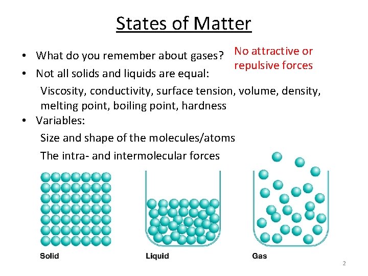 States of Matter • What do you remember about gases? No attractive or repulsive