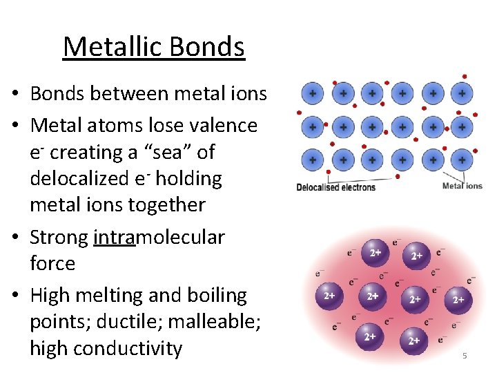 Metallic Bonds • Bonds between metal ions • Metal atoms lose valence e- creating