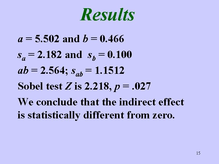 Results a = 5. 502 and b = 0. 466 sa = 2. 182