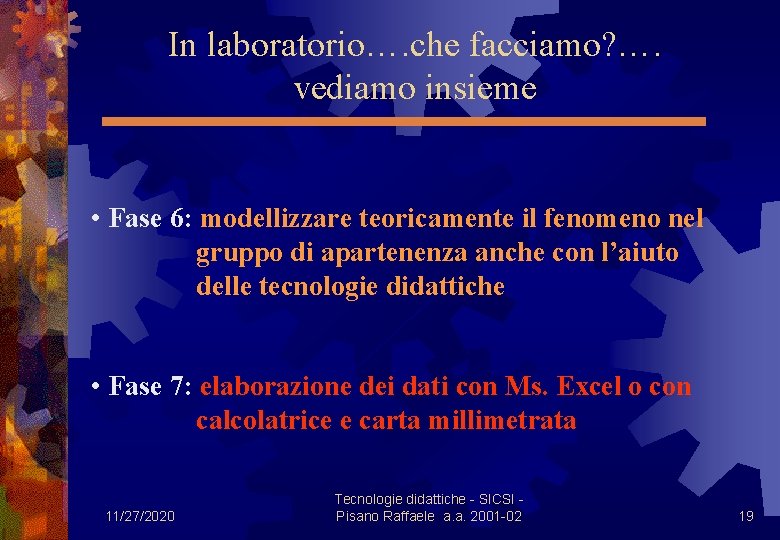 In laboratorio…. che facciamo? …. vediamo insieme • Fase 6: modellizzare teoricamente il fenomeno