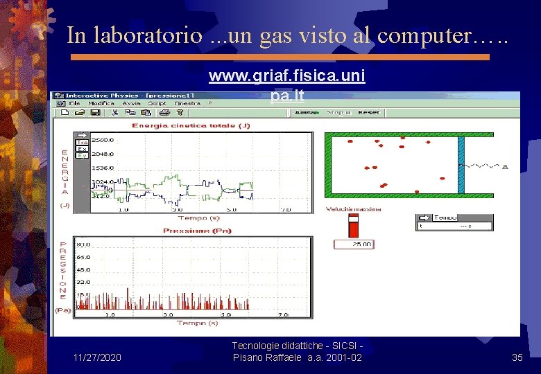 In laboratorio. . . un gas visto al computer…. . www. griaf. fisica. uni