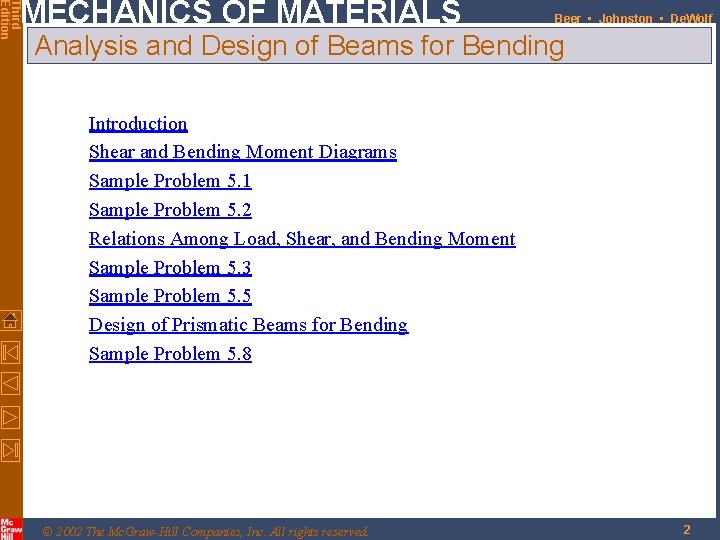 Third Edition MECHANICS OF MATERIALS Beer • Johnston • De. Wolf Analysis and Design