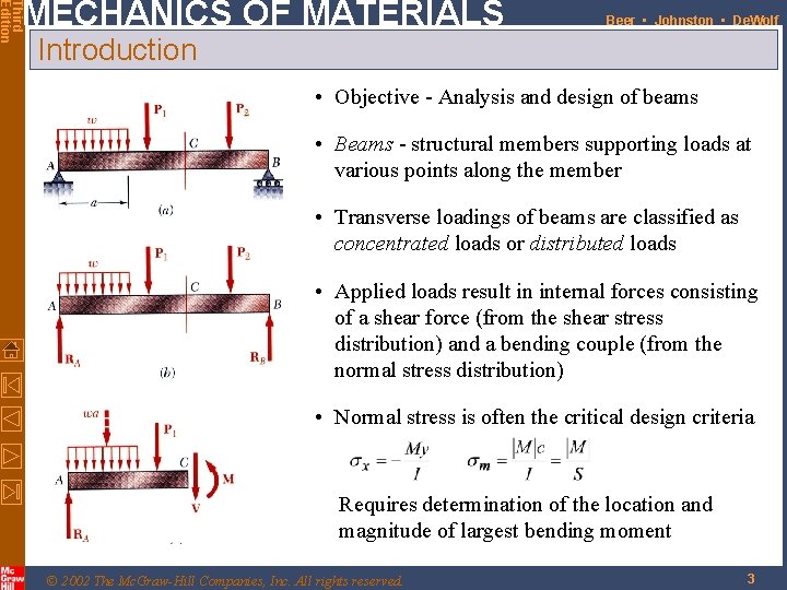 Third Edition MECHANICS OF MATERIALS Beer • Johnston • De. Wolf Introduction • Objective