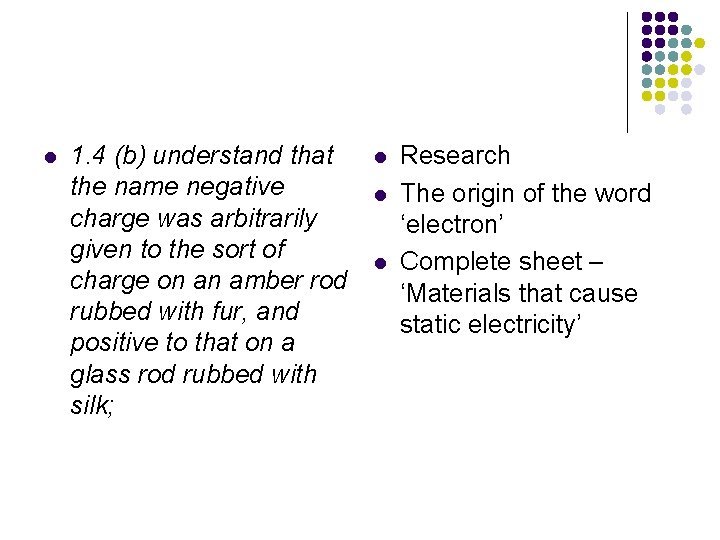 l 1. 4 (b) understand that the name negative charge was arbitrarily given to l 1. 4 (b) understand that the name negative charge was arbitrarily given to