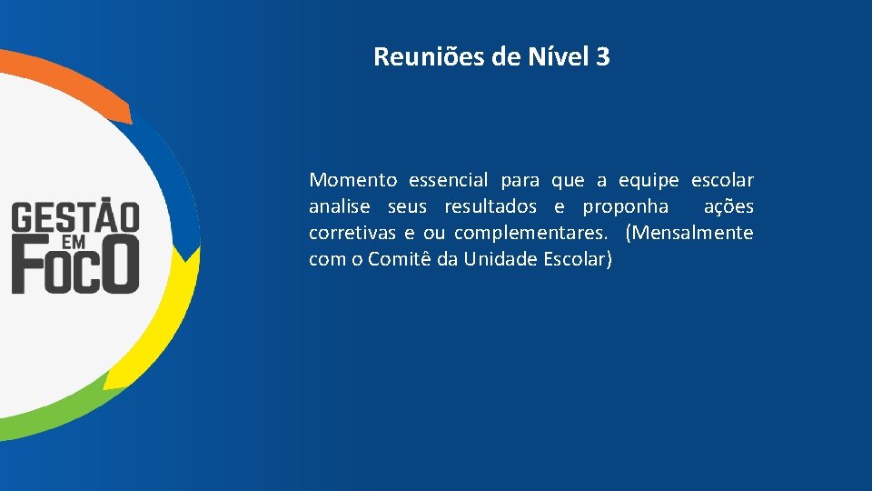 Reuniões de Nível 3 Momento essencial para que a equipe escolar analise seus resultados