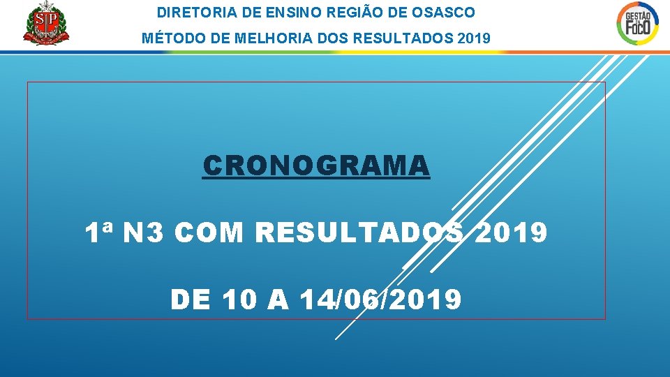 DIRETORIA DE ENSINO REGIÃO DE OSASCO MÉTODO DE MELHORIA DOS RESULTADOS 2019 CRONOGRAMA 1ª