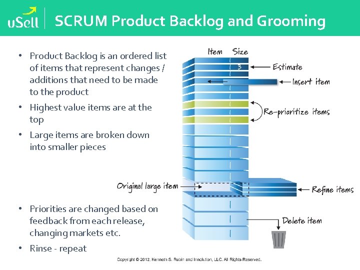 SCRUM Product Backlog and Grooming • Product Backlog is an ordered list of items
